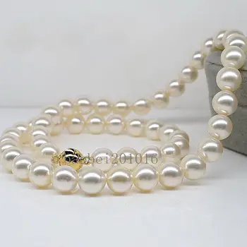 

AAAA+ 18"9-10mm Natural south sea perfect round WHITE pearl necklace 14K GOLD