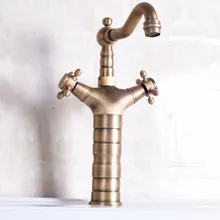 Одно отверстие состаренный, латунный, двойной крест ручки поворотный носик кухонная раковина ванная комната сосуд смеситель кран anf246