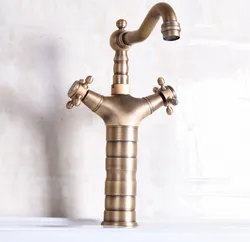 Single Hole Antique Brass Double Cross Handles Swivel Spout Kitchen Sink Bathroom Vessel Basin Faucet Mixer Tap anf246