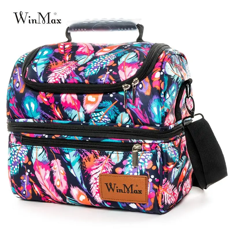Winmax большая утолщенная пищевая свежая Женская Мужская сумка для обеда для детей, термоизолированная сумка для обеда для девочек, Портативная сумка-холодильник - Цвет: XWI3-0019doublelayer