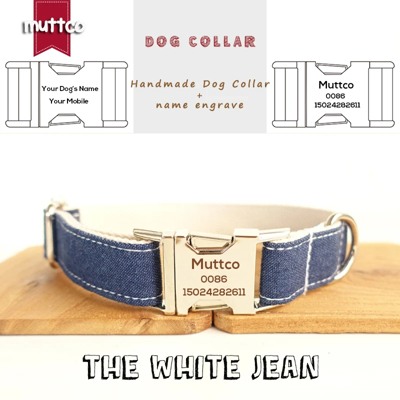 

MUTTCO Laser engraved dog collar retailing special self-design Anti-lost THE WHITE JEAN stripe dog collar 5 sizes