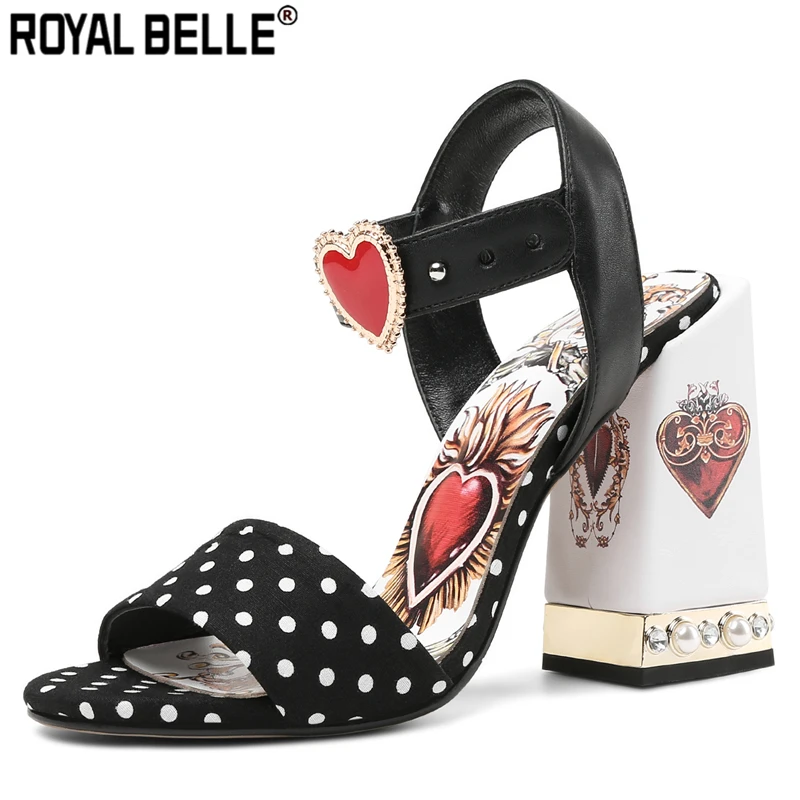 

Royal Belle Sexy High Heel Red Heart Sandals Summer Buckle Brand Designed Pear Heel Shoes Gladiator Women Pumps Sandals Big Size