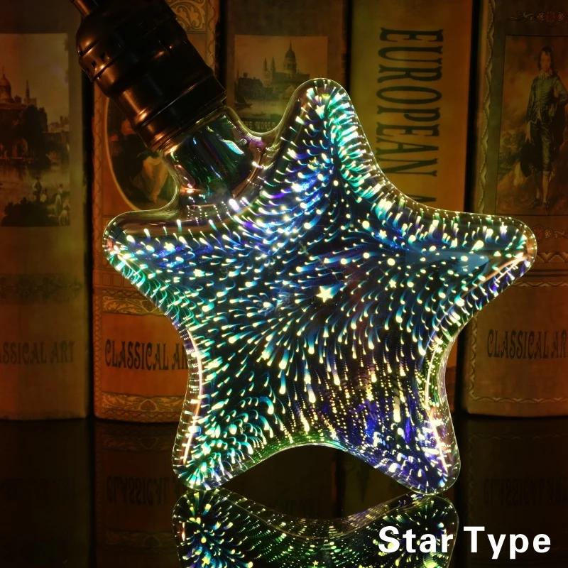 Светодиодный светильник лампа для украшения 3D 220 В ST64 G95 G80 G125 A60 E27 праздничный s