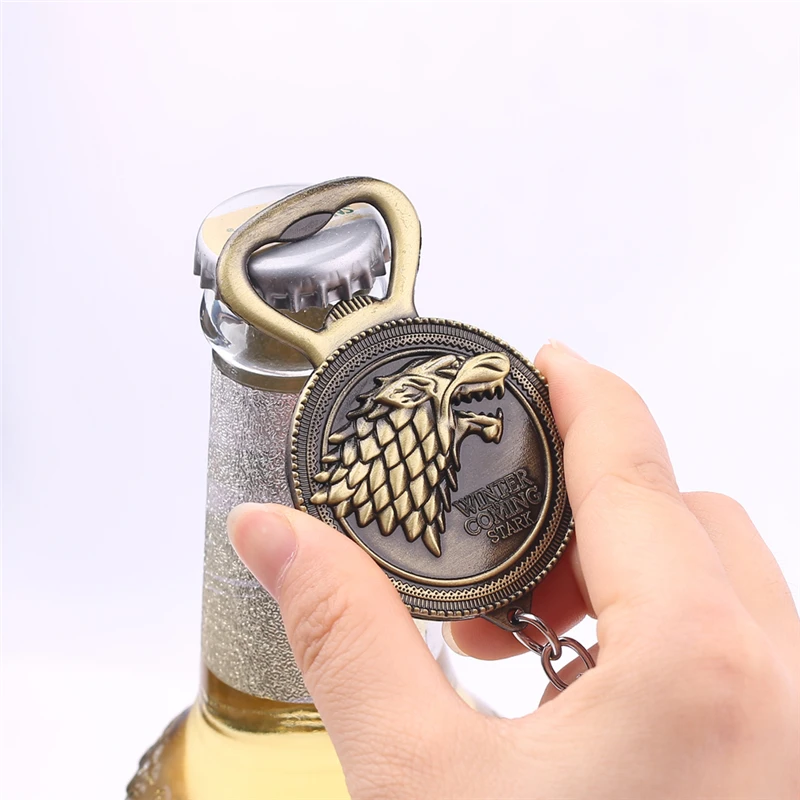 

Game of Thrones Key Chains for Men Beer Tool Beer Bottle Opener Key Chains A Song Of Ice And Fire Dragon Key Ring Stark Wolf