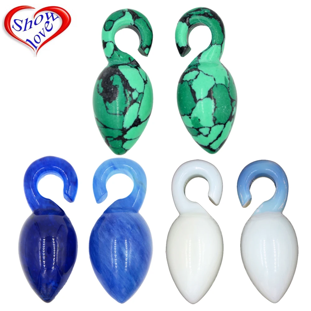 

Showlove-1pair Blue&Green&White Opal stone Heavy Ear Weight Ear gauges expander 44g Piercing Body jewelry