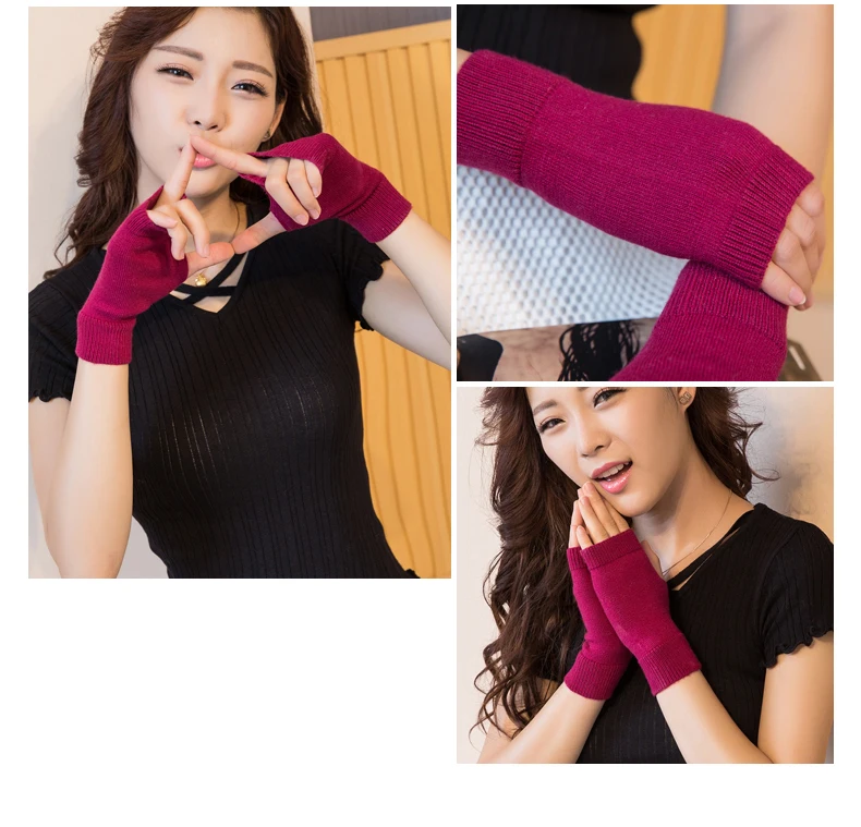 Sparsil, женские зимние кашемировые перчатки, вязаные, без пальцев, шерсть, теплые, одноцветные, тянущиеся, половина рукавицы, для девушек, милые, хлопковые, модные, женские перчатки