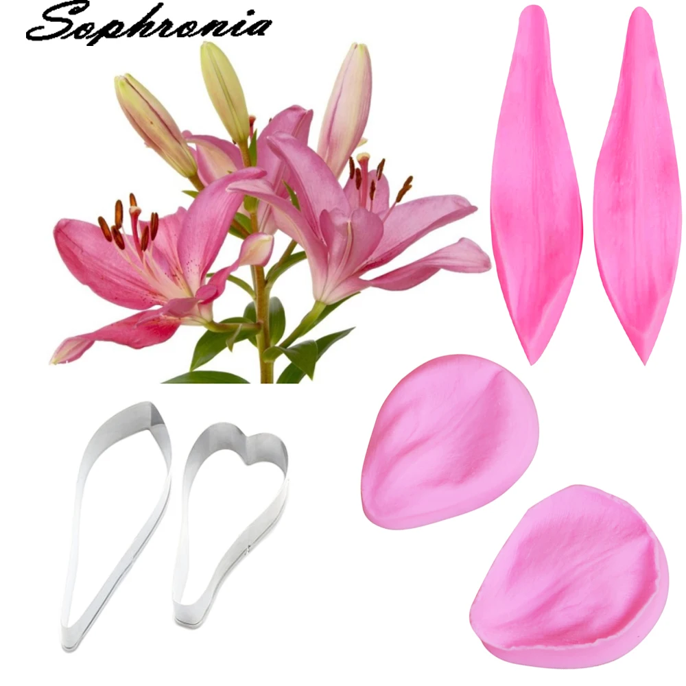 

Lily Flower Petal Veiner &Cutter Silicone Mold Fondant Mould Cake Decorating Tools Chocolate Gumpaste,Sugarcraft Mold CS236