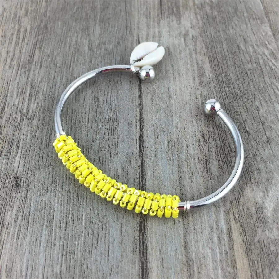 Хит лета популярные аксессуары металлические браслеты для запястья винтажные стеклянные бусины Открытый регулируемый модный браслет Pulseiras подарок на день рождения - Окраска металла: yellow