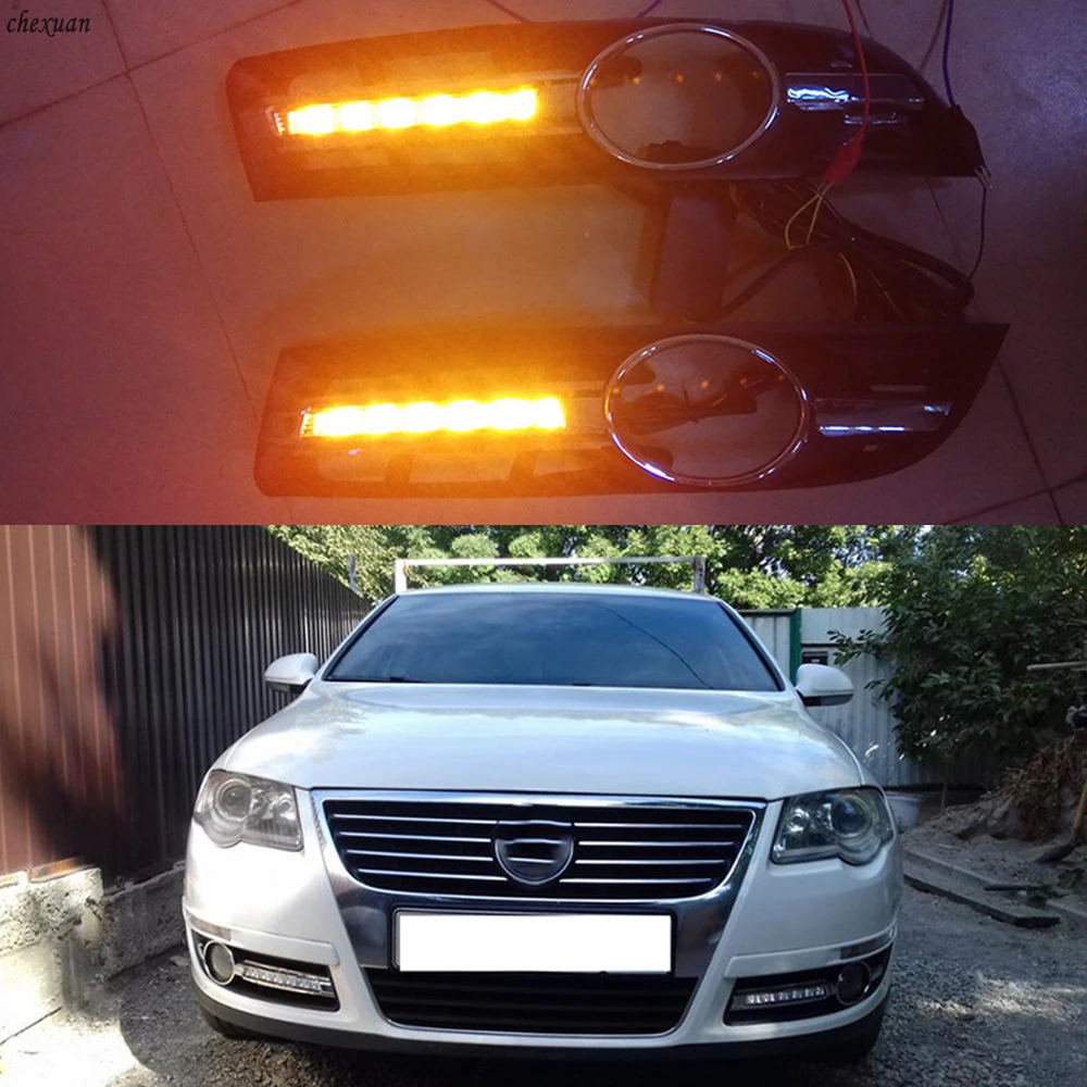 

CSCSNL 2PCS For VW Volkswagen Passat B6 2005-2009 2010 2011 LED DRL Daytime Running Lights with Turnnig Yellow signal Lights