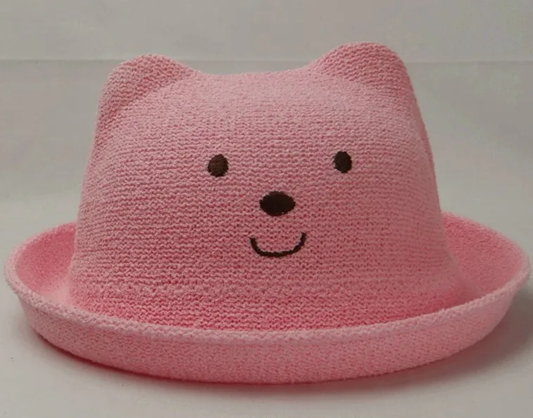 ; Новинка; Детская кепка в Корейском стиле; модная детская летняя соломенная шляпа от солнца с медведем; Спортивная Кепка для детей 1-5 лет - Цвет: pink