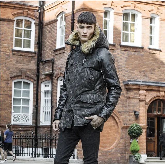 Cheap 2016 Men Camouflage slim Fit Warm Lapel Zip Up Long Sleeve Stand Collar Fur Hoodie Pocket Outwear Coat Jacket