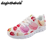 Doginthehole Для женщин обувь для ходьбы милый пончик Макарон печати женские кроссовки сетки Спортивная обувь для Для женщин свет Вес Туфли без каблуков