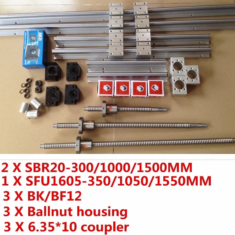 

2 X SBR20 rail L 300/1000/1500MM Linear Guides cnc router part +3 Ballscrews sfu1605 +3 BK12 BF12 +3 coupling +3 ballnut housing