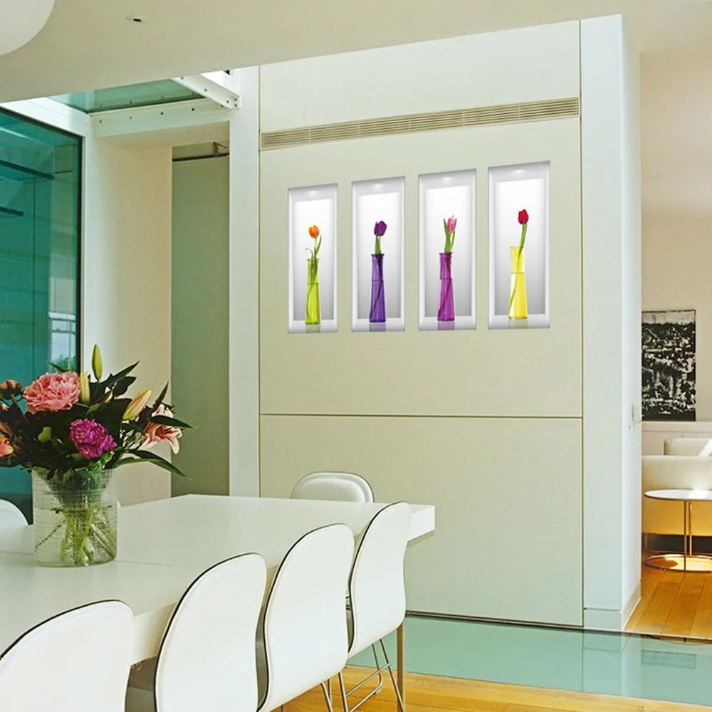 

2019 DIY Vase Flower 3D Wall Stickers Decal Home Decor Wallpapers For Livingrooms Kitchen Decorations Stereoscopic Fresh Vases