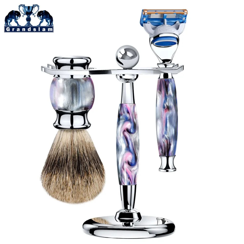 

Grandslam 3pcs / Set Man 5 Blade Shaving Razor Cartridge Shaver+Shaving Brush Pure Badger Hair + Stand Holder