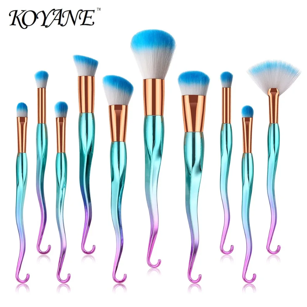 10 Pcs Makeup Brush Kit,Ramp Pink Green Handle, Senior Fluffy Synthetic Hair, Fan/Foundation