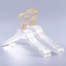 10 Pcs Luxury Clear Acrylic Crystal  Clothes Hanger with Gold Hook, Transparent Shirts Dress Hanger with Notches for Lady Kids