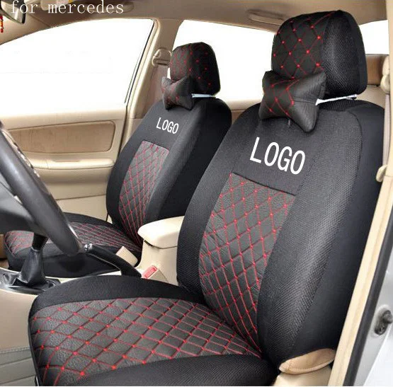 Front 2 Seat Cover For Benz Mercedes W203 W204 W211 Ml Cotton Front 2 Seat Cover For Benz Mercedes W203 W204 W211 Ml350 Cotton Mixed Silk Grey Black Red Beige Embroidery Logo Car Covers Four Seasons