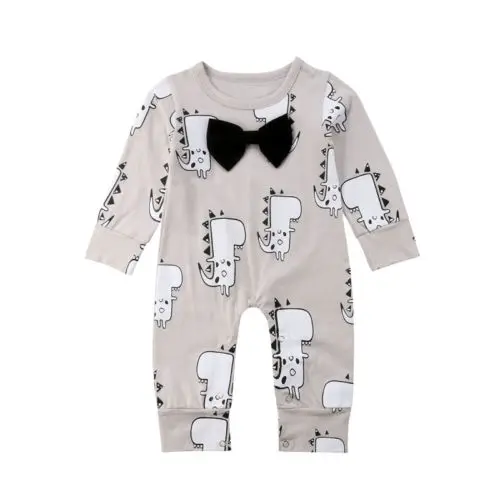 

Newborn Baby Boy Cartoon Dinosaur Bow Romper Jumpsuit Outfits Clothes Size 0-24M