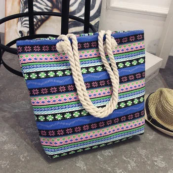 Summer Women Canvas bohemian style striped Shoulder Bag 4