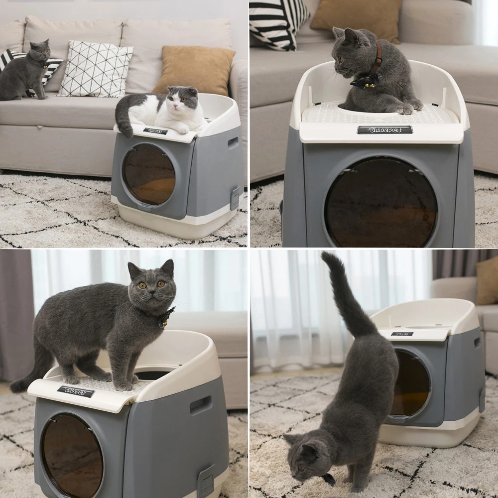 Dadypet Maison De Toilette Pour Chat Ergonomique Accessoire De Proprete Litiere Entierement Fermee Anti Eclaboussures Avec Chatiere Et Grande Pelle De Ramassage Fournie Aliexpress Maison Animalerie