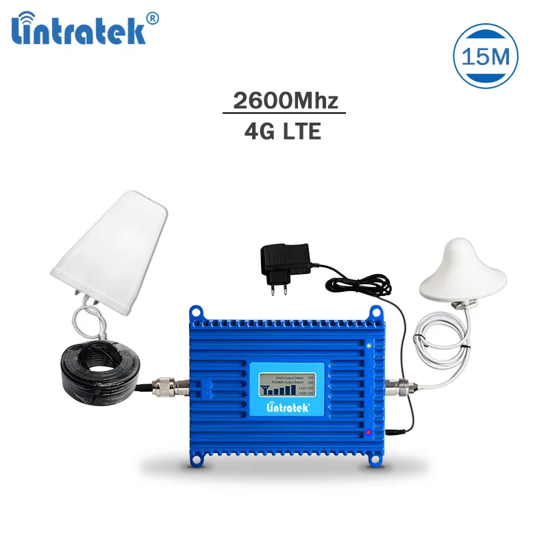 

Lintratek 4G signal repeater LTE 2600Mhz cellphone signal booster 4G 2600 amplifier AGC LTE mobile repeater 70dBi full kit #6.2