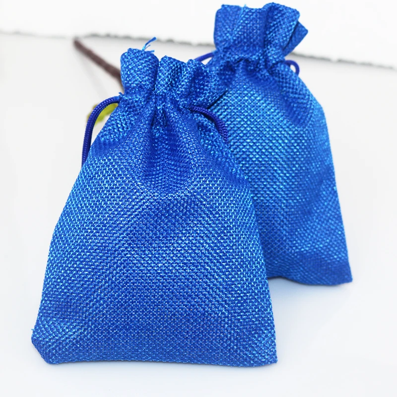 50pcs/lot 13x18cm Royal Blue Jute Drawstring Gift Bag, Drawstring Pouch