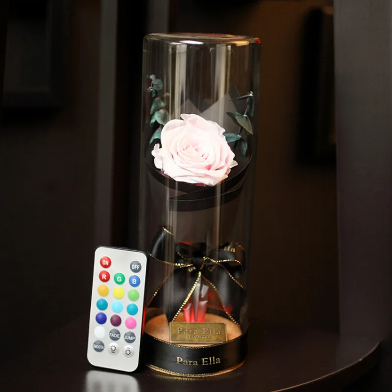 Подарок на день Святого Валентина светящаяся стеклянная крышка свежая консервированная Роза Lmmortal вечная роза для деревенских свадебных любовных принадлежностей - Цвет: A4