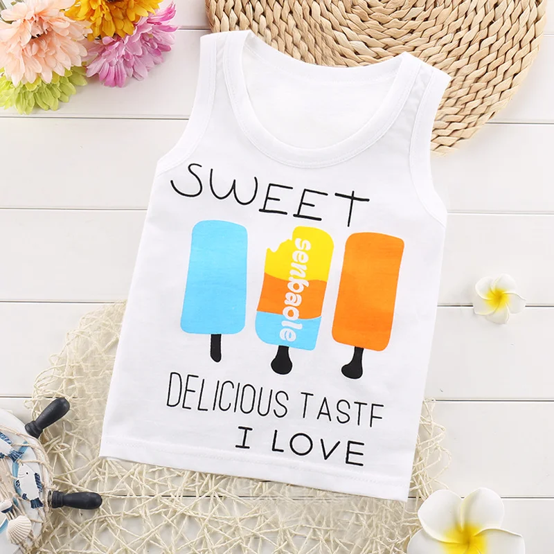 

New summer baby vest tshirt for boy and girl 100% cotton kids clothing tops cartoon sleeveless t shirt children tops retail