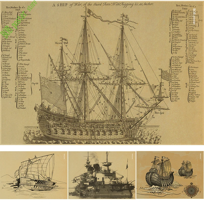 

Retro Poster Ancient Warship Map Nautical Chart Home Decoration Painting Core Drawing Hanging Picture Comic Ship Photo Wallpaper