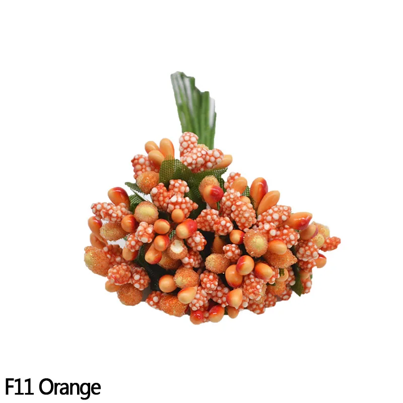 24pcs Mini Stamen Flower Artificial Berry Pistil Wire Stem Wedding Decoration DIY Wreath Handmade Scrapbooking Craft Fake Flower - Цвет: Orange