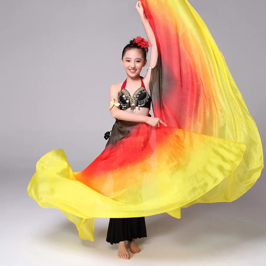 Реквизит для детских танцев 100% шелк Цветные Крылья с палочками полукруглая