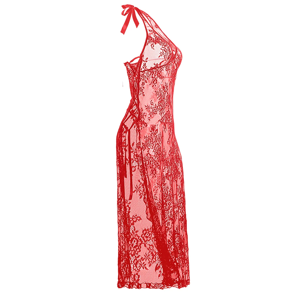 Романтическое прозрачное сексуальное кружевное белье с цветочным рисунком, длинное прозрачное кружевное белье, сексуальный разрез, открытая Пижама на лямках, S-6XL