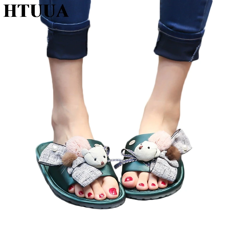 HTUUA 2018 New Women Slippers Fashion Silk Comfortable