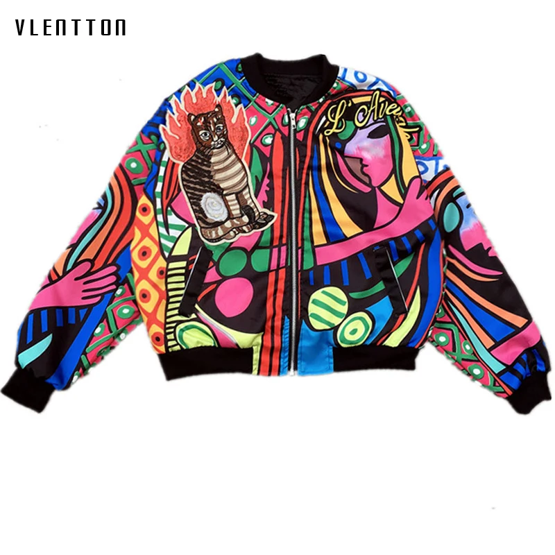 

2019 New bomber jacket women Vintage Embroidery Short baseball jacket ladies Loose Long sleeve Spring autumn coat female