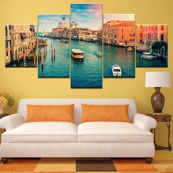 

Wall Art Canvas Paintings HD Printing Pictures 5 Piece Venice Water City Boat Light Landscape Modern Modular Home Decor Posters