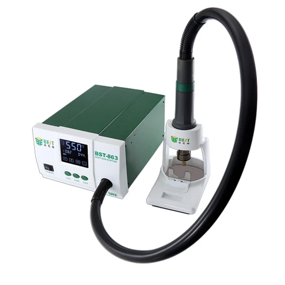 

Lead-Free Thermostatic Heat Gun BEST-863 Soldering Station 1200W Intelligent LCD Digital Display Rework Station For Phone Repair