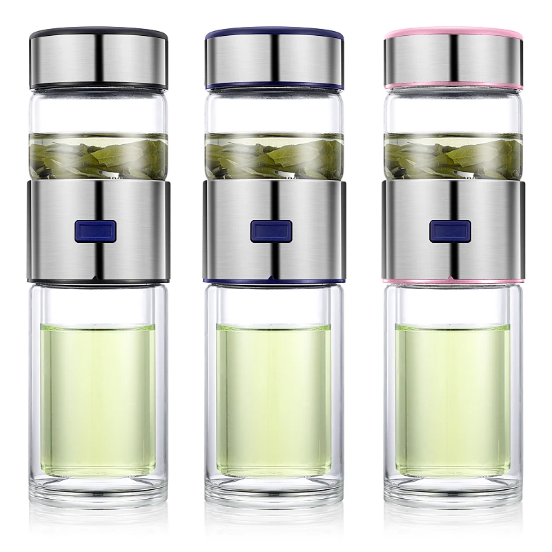 KAXIFEI Outdoor Portable Creative Water Bottle Borosilicate Glass Drinkware with Filter Clear