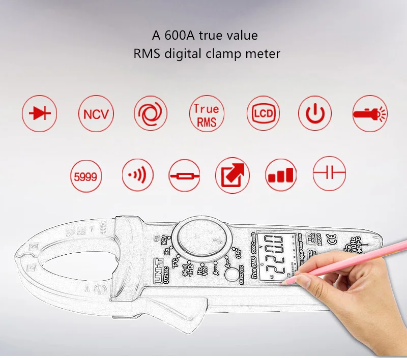 UNI-T UT216C Токоизмерительные клещи мультиметр 600A True RMS Автоматический диапазон Частотный конденсатор температура NCV Тест цифровой клещи