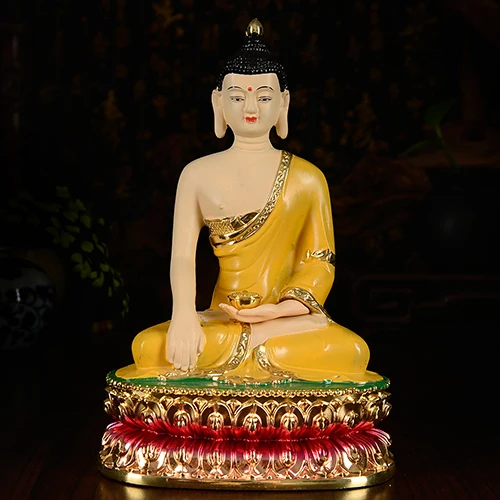 

Wholesale Buddhist supplies #HOME 20cm Buddhism Buddha hand-painted real body Buddha lotuses Buddha gilding brass statue