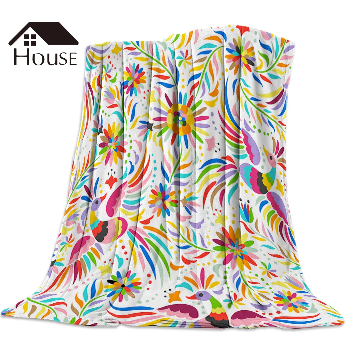 

BIGHOUSES Throw Blanket Mexican Embroidery Throw Blanket Soft Warm Microfiber Blanket Flannel Blanket