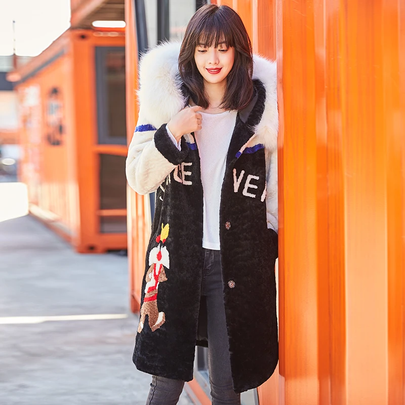 

New Arrival Women Fashion Fur Trim Hooded Single Breasted Slim Full Pelt Thick Warm Faux Wool Coat SHD-209