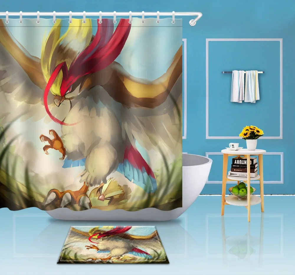 LB Cartoon Eagle Shower Curtain Extra Long Anime Animal Bathroom Waterproof Eco Friendly
