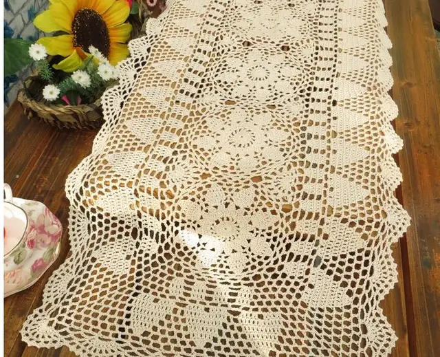 Rectangle Country Crochet Table Runner Cotton Cloth Rectangle Country Crochet Table Runner Cotton Cloth Lace