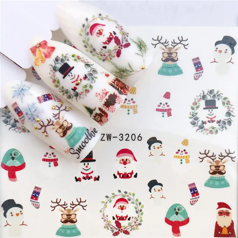 FWC 1 Sheet Christmas Snowflake Nail Sticker Santa Claus Deer Pattern Transfer Sticker Manicure Nail Art Decals - Цвет: YZW-3206