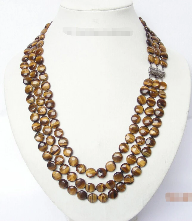 

>>>>Genuine AAA 3row 10mm 22" coin round Tiger's eyes bead necklace j4208