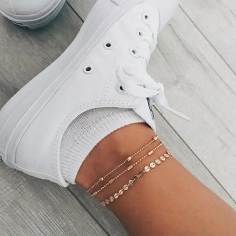 

3Pcs/Set Boho Multilayer Pineapple Beads Chain Pendant Anklet Women Alloy Geometry Round Sequins Anklet Set Fashion Jewelry Gift