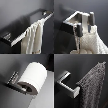 

4pcs Bathroom Accessories Towel Bar Ring Robe Hook Toilet Paper Holder Wall Mounted Bath Hardware For Home Bathroom Toilet