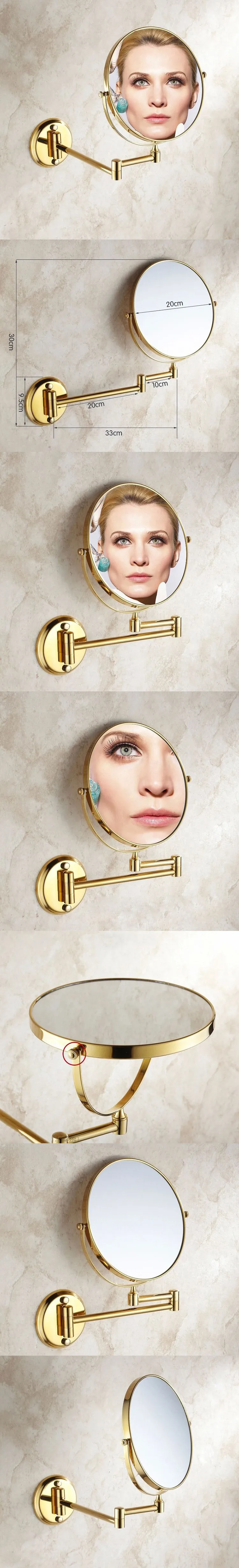 Senducs Gold Bathroom Mirror 8 Inch Brass Bath Mirror Of 3x Magnifying Mirror For Fashion Folding Bathrrom Mirrors