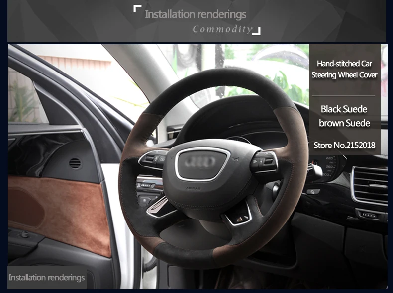 Блестящие пшеницы ручной работы; цвет черный, коричневый; замшевое рулевое колесо Крышка для Audi A3(8 V) A4(B8) A8(D4) Q3 Q5 A6(C7) Q7